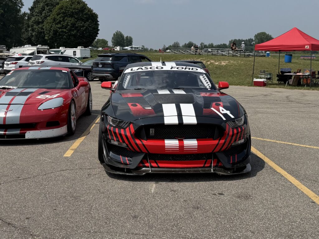 Jay Lasco's Mustang GT4 sitting on pole at GingerMan Raceway