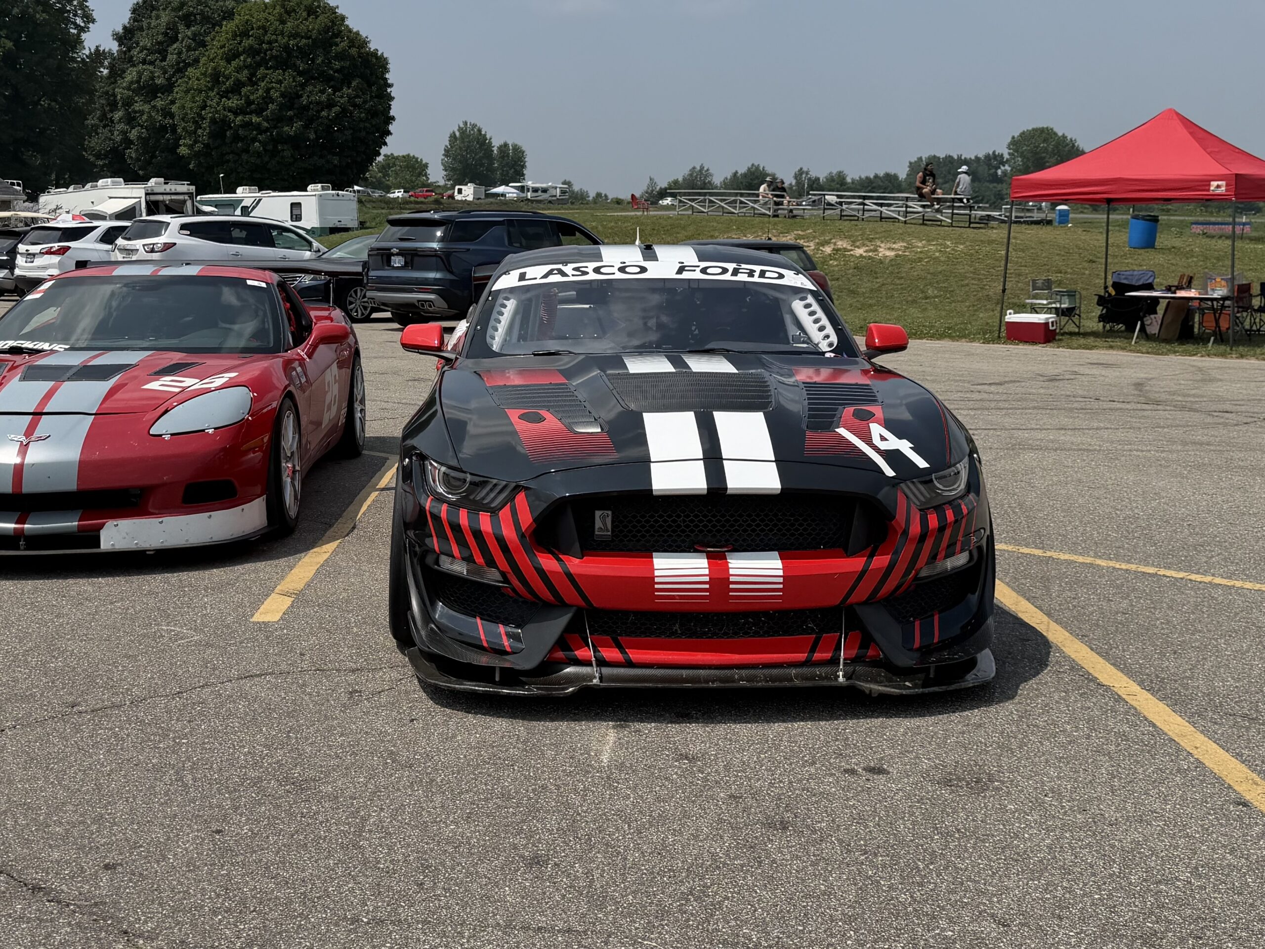 Jay Lasco's Mustang GT4 sitting on pole at GingerMan Raceway